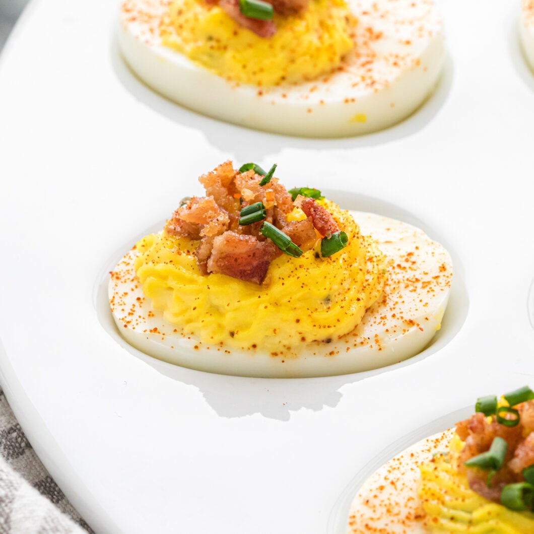Deviled Eggs with Candied Bacon